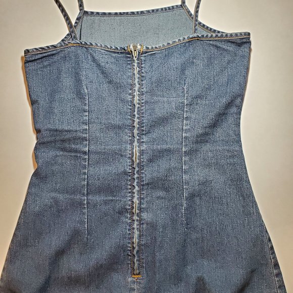 Vintage 90's Garage faded denim spaghetti straps ruffled hem dress / ruffles - Picture 8 of 12